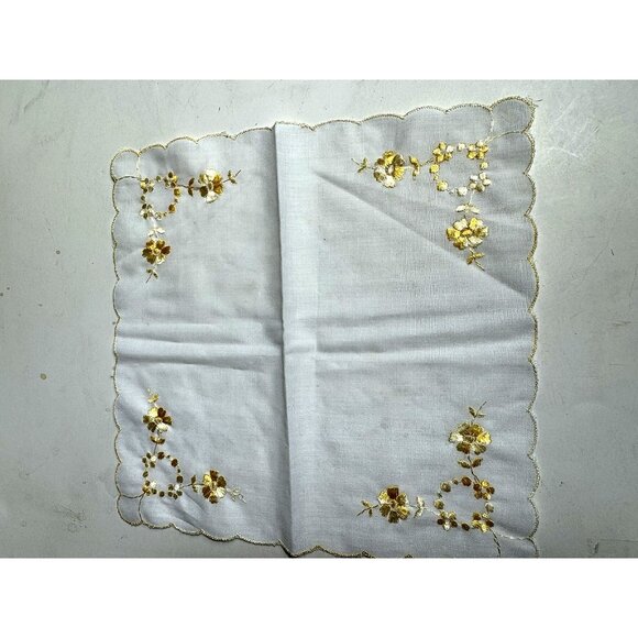 Embroidered hankerchife hankie 10 in. by 10 in.yellow and white - Picture 8 of 10